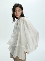 Load image into Gallery viewer, Tencel Blend Blouson Blouse in White