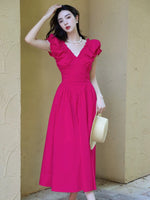 Load image into Gallery viewer, Puff Sleeve Pocket Maxi Dress in Hot Pink