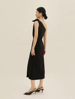 Load image into Gallery viewer, Toga Bow Slit Midi Dress in Black-L