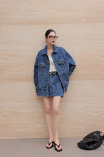 Load image into Gallery viewer, Line Denim Mini Skirt in Blue