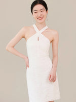 Load image into Gallery viewer, Keyhole Halter Lace Mini Dress in White