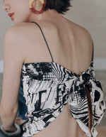 Load image into Gallery viewer, Printed Scarf Tie Camisole Top in White/Black