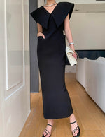 Load image into Gallery viewer, Oversized Collar Pocket Maxi Dress in Black