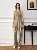 Load image into Gallery viewer, Striped Collar Button Vest in Khaki