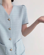 Load image into Gallery viewer, Tweed Pocket Shift Dress in Blue