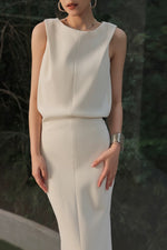 Load image into Gallery viewer, Sleeveless Line Dress in Cream