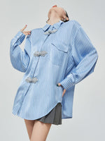 Load image into Gallery viewer, Oversized Striped Pankou Shirt in Blue