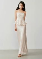 Load image into Gallery viewer, Peplum Lace Sheer Top// Maxi Skirt Set in Champagne