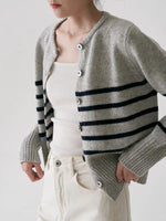 Load image into Gallery viewer, Mid Stripe Wool Cardigan in Grey