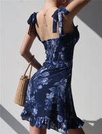 Load image into Gallery viewer, Nilee Floral Tie Strap Mini Dress in Blue