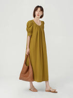 Load image into Gallery viewer, Puff Sleeve Pocket Tent Maxi Dress in Mustard