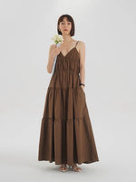 Load image into Gallery viewer, Tiered Cami Pocket Maxi Dress in Brown