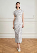 Load image into Gallery viewer, Tencel Gathered Shift Dress in Grey