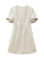 Load image into Gallery viewer, Light Tweed Twist Sleeve Sheath Dress in Cream