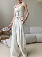 Load image into Gallery viewer, Tailored Sleeveless Button Tweed Top in Cream