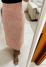 Load image into Gallery viewer, Korean Light Tweed Maxi Shift Skirt in Pink- S/M
