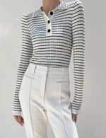 Load image into Gallery viewer, Ribbed Striped Collar Top in White