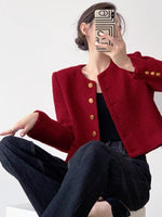 Load image into Gallery viewer, Contrast Button Tweed Jacket in Red