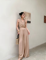 Load image into Gallery viewer, Tencel Wrap Top + Trousers Set in Brown