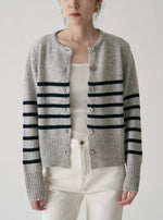 Load image into Gallery viewer, Mid Stripe Wool Cardigan in Grey