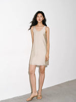 Load image into Gallery viewer, Tencel Blend Shift Dress in Champagne