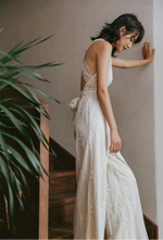 Load image into Gallery viewer, Open Back Lace Maxi Jumpsuit in Cream