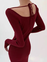 Load image into Gallery viewer, Knitted Ribbed Dress + Tie in Red