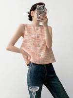 Load image into Gallery viewer, Tweed Button Blouse in Orange