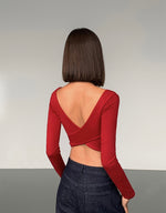 Load image into Gallery viewer, Padded Cross Back Long Sleeve Top in Red