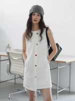 Load image into Gallery viewer, Contrast Button Pocket Shift Dress in White