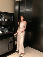 Load image into Gallery viewer, Toga Flare Hem Satin Gown in Champagne