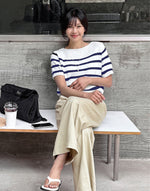 Load image into Gallery viewer, Korean Light Knit Striped Top in White/Black