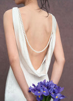 Load image into Gallery viewer, Textured Drape Detachable Drop Back Bead Gown in White