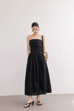 Load image into Gallery viewer, Linen Blend Gathered Bustier Top // Trousers // Maxi Skirt in Black