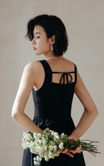 Load image into Gallery viewer, Tie Back Mid Flare Dress in Black
