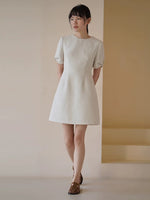 Load image into Gallery viewer, Light Tweed Twist Sleeve Sheath Dress in Cream