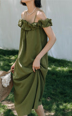 Load image into Gallery viewer, Crepe Ruffle Dress in Green