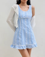 Load image into Gallery viewer, Checked Sleeveless Mini Dress in Blue