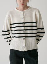 Load image into Gallery viewer, Mid Stripe Wool Cardigan in White