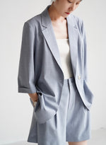Load image into Gallery viewer, Midi Sleeve Summer Blazer in Blue