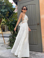 Load image into Gallery viewer, Tie Back Floral Pocket Maxi Dress in White