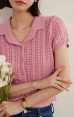 Load image into Gallery viewer, Knitted Polo Blouse in Pink