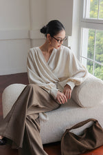 Load image into Gallery viewer, Striped Blouson Wrap Top in Cream