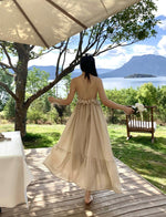 Load image into Gallery viewer, Drop Cross Back Maxi Dress in Beige