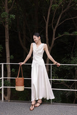 Load image into Gallery viewer, Satin Drape Wrap Top // Maxi Skirt in Cream