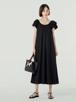 Load image into Gallery viewer, 2-Way Flutter Sleeve Midi Pocket Dress in Black