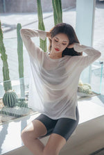 Load image into Gallery viewer, Sheer Long Sleeve Top in White