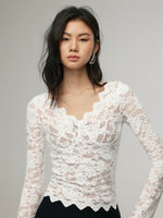 Load image into Gallery viewer, Long Sleeve Lace Top in White