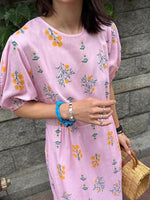 Load image into Gallery viewer, Floral Cutout Tie Back Dress in White-F