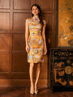 Load image into Gallery viewer, Floral Slit Mid Cheongsam in Yellow